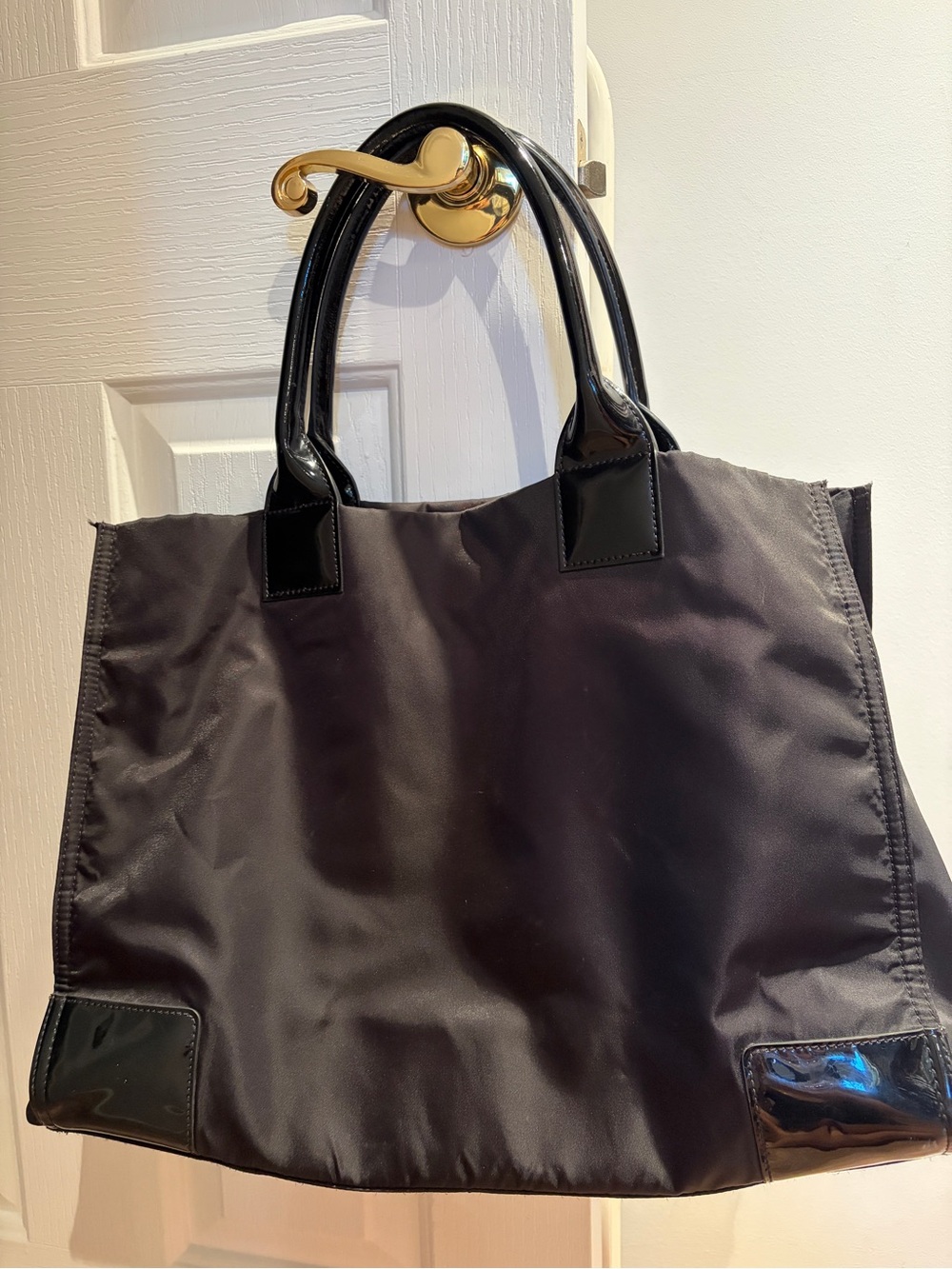 Tory Burch Black Logo Nylon Tote large - Picture 5 of 8